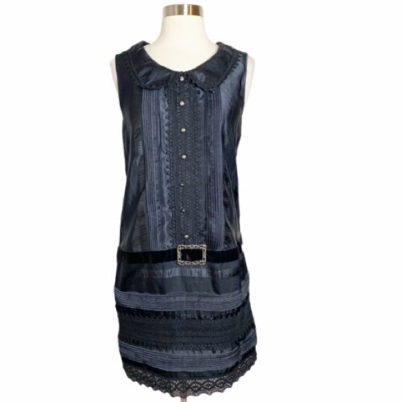 Anna Sui Shirt Dress Target Sleeveless Scoop Neck Collar Drop Waist Belted Mini - Picture 10 of 16